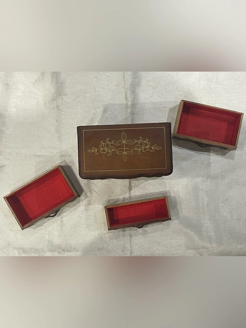 Vintage Brown Wood Drawer Jewelry Box with Gold Accents 1970’s-1980’s.